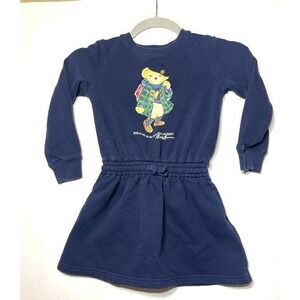 Girls Polo Ralph Lauren Blue Label Navy Sweatshirt Polo Bear Dress Size 5